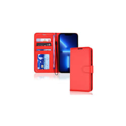 iPhone 13 Pro Max Leather Wallet Case, Flip Protective Case Cover with Wallet Card Holder, Stand and Wrist Strap - PU Leather with Magnetic Clos - Red