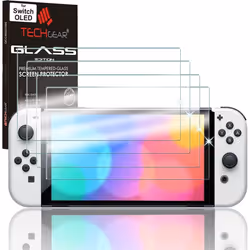 TECHGEAR 4 Pack Switch OLED 7" GLASS Edition, Tempered Glass Screen Protector [9H Hardness] [No-Bubble] Compatible for Ninten ...