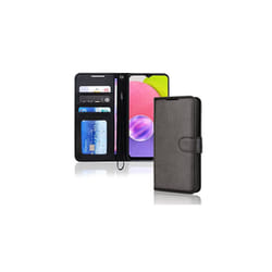 Samsung Galaxy A03s Leather Wallet Case, Flip Protective Case Cover with Wallet Card Holder, Stand and Wrist Strap - PU Leather with Magnetic - Black