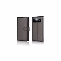 Pixel 6 Leather Wallet Case, Flip Protective Case with Wallet Card Holder, Stand and Wrist Strap - PU Leather with Magnetic Closure For Google - Black