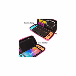 Switch OLED Case, Hard Protective Carry Travel & Storage Case Cover for Nintendo Switch OLED + Joy-Con controllers + 10 Game Card Slots + A - All Pink