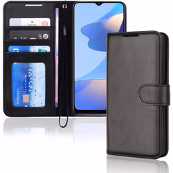 TECHGEAR Leather Wallet Case for Oppo A54s, Flip Protective Case Cover with Wallet Card Holder, Stand & Wrist Strap - Black P ...