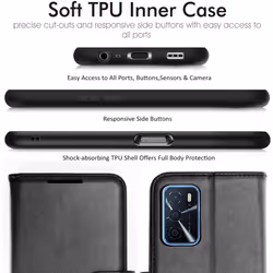 TECHGEAR Leather Wallet Case for Oppo A54s, Flip Protective Case Cover with Wallet Card Holder, Stand & Wrist Strap - Black PU...