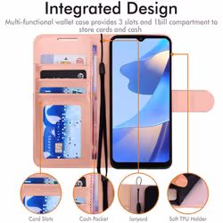 TECHGEAR Leather Wallet Case for Oppo A54s, Flip Protective Case Cover with Wallet Card Holder, Stand & Wrist Strap, Rose Gold...
