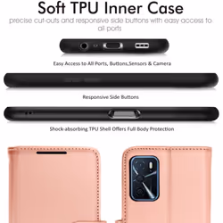 TECHGEAR Leather Wallet Case for Oppo A54s, Flip Protective Case Cover with Wallet Card Holder, Stand & Wrist Strap, Rose Gold...