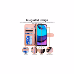 TECHGEAR Moto E20 / E30 Leather Wallet Case, Flip Protective Case Cover with Wallet Card Holder, Stand & Wrist Strap, PU Leather with Magn - Rose Gold
