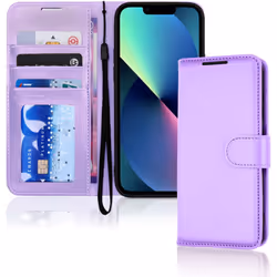 TECHGEAR iPhone 13 Mini Leather Wallet Case, Flip Protective Case Cover with Wallet Card Holder, Stand and Wrist Strap - Purp ...