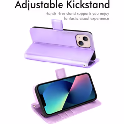 TECHGEAR iPhone 13 Mini Leather Wallet Case, Flip Protective Case Cover with Wallet Card Holder, Stand and Wrist Strap - Purple...