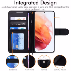 TECHGEAR Galaxy S22 Leather Wallet Case, Flip Protective Case Cover with Wallet Card Holder, Stand and Wrist Strap - Black PU...