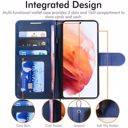 TECHGEAR Galaxy S22 Leather Wallet Case, Flip Protective Case Cover with Wallet Card Holder, Stand and Wrist Strap - Navy Blue...