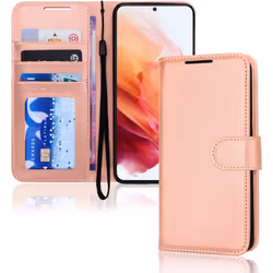 TECHGEAR Galaxy S22 Leather Wallet Case, Flip Protective Case Cover with Wallet Card Holder, Stand and Wrist Strap - Rose Gold...