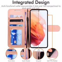 TECHGEAR Galaxy S22 Leather Wallet Case, Flip Protective Case Cover with Wallet Card Holder, Stand and Wrist Strap - Rose Gold...