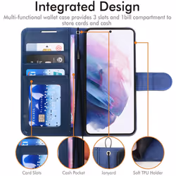 TECHGEAR Galaxy S22 Plus Leather Wallet Case, Flip Protective Case Cover with Wallet Card Holder, Stand and Wrist Strap - Navy...