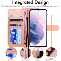 TECHGEAR Galaxy S22 Plus Leather Wallet Case, Flip Protective Case Cover with Wallet Card Holder, Stand and Wrist Strap - Rose...