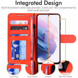 TECHGEAR Galaxy S22 Plus Leather Wallet Case, Flip Protective Case Cover with Wallet Card Holder, Stand and Wrist Strap - Red...