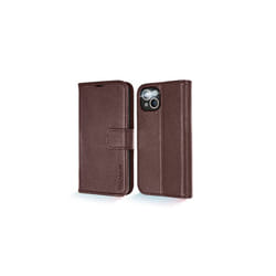 TECHGEAR Wallet Case for iPhone 13 6.1", Genuine Leather Magnetic Flip [RFID Blocking] Case with Shockproof TPU Holder, Card Slots, Stand Foli - Brown