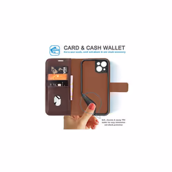 TECHGEAR Wallet Case for iPhone 13 Pro, Genuine Leather Magnetic Flip [RFID Blocking] Case with Shockproof TPU Holder, Card Slots, Stand Folio - Brown