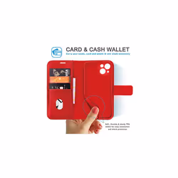 TECHGEAR Wallet Case for iPhone 13 Pro, Genuine Leather Magnetic Flip [RFID Blocking] Case with Shockproof TPU Holder, Card Slots, Stand Folio C - Red