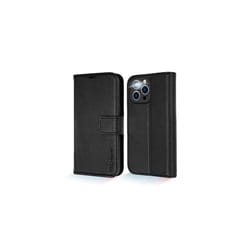 TECHGEAR Wallet Case for iPhone 13 Pro Max, Genuine Leather Magnetic Flip [RFID Blocking] Case with Shockproof TPU, Card Slots, Stand Folio Co - Black