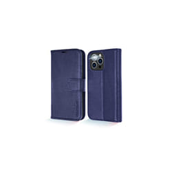 TECHGEAR Wallet Case for iPhone 13 Pro Max, Genuine Leather Magnetic Flip [RFID Blocking] Case with Shockproof TPU, Card Slots, Stand Folio Cov - Blue
