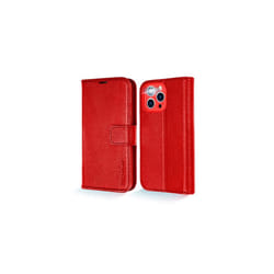 TECHGEAR Wallet Case for iPhone 13 Pro Max, Genuine Leather Magnetic Flip [RFID Blocking] Case with Shockproof TPU, Card Slots, Stand Folio Cove - Red