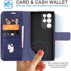 TECHGEAR Galaxy S22 Ultra Leather Wallet Case, Genuine Leather Magnetic Flip [RFID Blocking] Case with Shockproof TPU, Card...