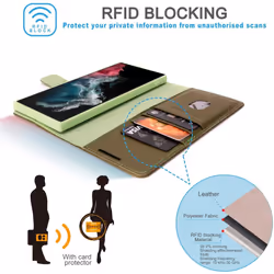 TECHGEAR Galaxy S22 Ultra Leather Wallet Case, Genuine Leather Magnetic Flip [RFID Blocking] Case with Shockproof TPU, Card...