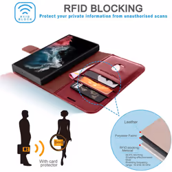 TECHGEAR Galaxy S22 Ultra Leather Wallet Case, Genuine Leather Magnetic Flip [RFID Blocking] Case with Shockproof TPU, Card...