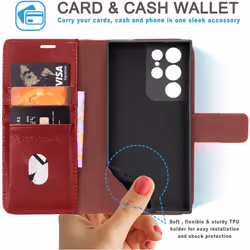 TECHGEAR Galaxy S22 Ultra Leather Wallet Case, Genuine Leather Magnetic Flip [RFID Blocking] Case with Shockproof TPU, Card...
