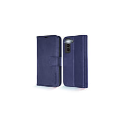 Samsung Galaxy S22 Leather Wallet Case, Genuine Leather Magnetic Flip [RFID Blocking] Case with Shockproof TPU, Card Slots, Stand Folio Cover - Blue