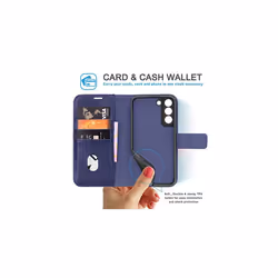 Samsung Galaxy S22 Leather Wallet Case, Genuine Leather Magnetic Flip [RFID Blocking] Case with Shockproof TPU, Card Slots, Stand Folio Cover - Blue