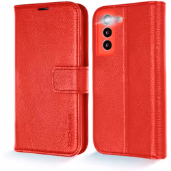 TECHGEAR Galaxy S22 Leather Wallet Case, Genuine Leather Magnetic Flip [RFID Blocking] Case with Shockproof TPU, Card Slots,. ...
