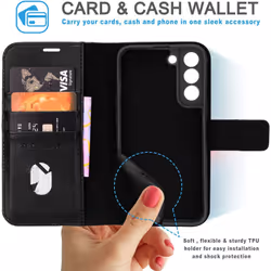 TECHGEAR Galaxy S22 Plus Leather Wallet Case, Genuine Leather Magnetic Flip [RFID Blocking] Case with Shockproof TPU, Card...