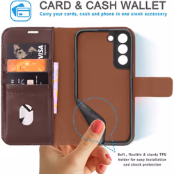 TECHGEAR Galaxy S22 Plus Leather Wallet Case, Genuine Leather Magnetic Flip [RFID Blocking] Case with Shockproof TPU, Card...