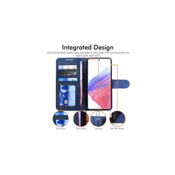 TECHGEAR Galaxy A53 5G Leather Wallet Case, Flip Protective Case Cover with Wallet Card Holder, Stand and Wrist Strap - Blue PU Leather with Magnetic
