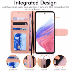 TECHGEAR Galaxy A53 5G Leather Wallet Case, Flip Protective Case with Wallet Card Holder, Stand and Wrist Strap - Rose Gold PU...