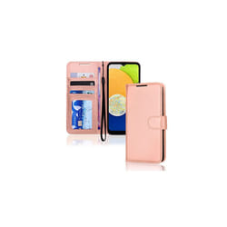 TECHGEAR Galaxy A03 Leather Wallet Case, Flip Protective Case Cover with Wallet Card Holder, Stand and Wrist Strap - PU Leather with Magne - Rose Gold
