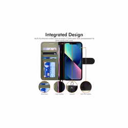 iPhone 13 Leather Wallet Case, Flip Protective Case Cover with Wallet Card Holder, Stand and Wrist Strap - Black PU Leather with Magnetic Clos - Green