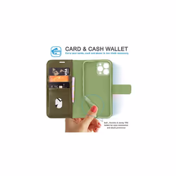 TECHGEAR Wallet Case for iPhone 13 Pro, Genuine Leather Magnetic Flip [RFID Blocking] Case with Shockproof TPU Holder, Card Slots, Stand Folio - Green