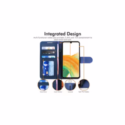 Samsung Galaxy A33 5G Leather Wallet Case, Flip Protective Cover with Wallet Card Holder, Stand and Wrist Strap - PU Leather with Magnetic Clos - Blue