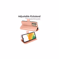 Samsung Galaxy A33 5G Leather Wallet Case, Flip Protective Cover with Wallet Card Holder, Stand and Wrist Strap - PU Leather with Magnetic - Rose Gold
