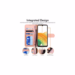 Samsung Galaxy A33 5G Leather Wallet Case, Flip Protective Cover with Wallet Card Holder, Stand and Wrist Strap - PU Leather with Magnetic - Rose Gold