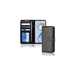 TECHGEAR Moto E32 Leather Wallet Case, Flip Protective Case Cover with Wallet Card Holder, Stand & Wrist Strap, PU Leather with Magnetic Clasp - Black