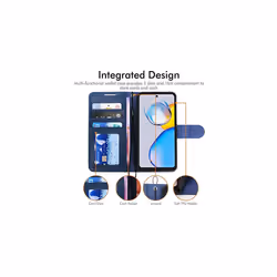 TECHGEAR Moto E32 Leather Wallet Case, Flip Protective Case Cover with Wallet Card Holder, Stand & Wrist Strap, PU Leather with Magnetic Clasp - Blue