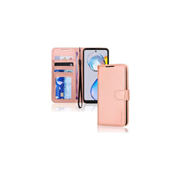 TECHGEAR Moto E32 Leather Wallet Case, Flip Protective Case Cover with Wallet Card Holder, Stand & Wrist Strap, PU Leather with Magnetic C - Rose Gold