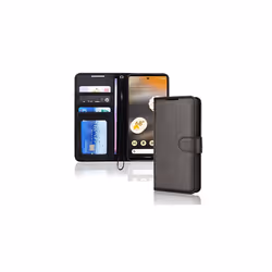 TECHGEAR Pixel 6a Leather Wallet Case, Flip Protective Case Cover with Wallet Card Holder, Stand and Wrist Strap - Black PU L ...