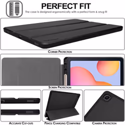 TECHGEAR Smart Case for Samsung Galaxy Tab S6 Lite 10.4" (SM-P610 / P613 / P615 / P619) PU Leather Cover with Corner Protection [Auto Wake / S - Black