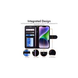 TECHGEAR iPhone 14 Leather Wallet Case, Flip Protective Case Cover with Wallet Card Holder, Stand and Wrist Strap - Black PU Leather with Magnetic