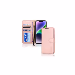 iPhone 14 Leather Wallet Case, Flip Protective Case Cover with Wallet Card Holder, Stand and Wrist Strap - Pink PU Leather wi ...