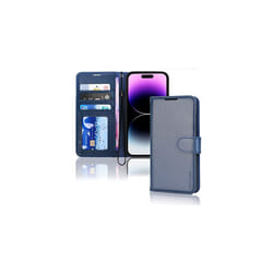 TECHGEAR iPhone 14 Pro Leather Wallet Case, Flip Protective Case with Wallet Card Holder, Stand and Wrist Strap - PU Leather with Magnetic Clos - Blue